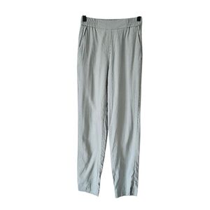 Monmoni Mint Green Linen Blend Slim Straight Pull On Pants